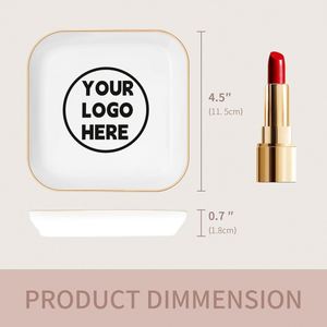 Custom Logo <b>Ceramic</b> <b>Ring</b> Dish Personalized Jewelry Plate Square Trinket Tray with Gold Trim for Anniversary Valentines Day - Product Image 2