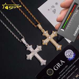 Không có tarrifs USA kho Cổ Phiếu GRA cert 925 Sterling Bạc hip hop Iced out vvs moissanite kim cương chéo Mặt dây chuyền - Product Image 2