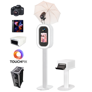 ポータブルアルミ製オーバル型DSLR/iPadフォトブース/セルフィーカメラ/フォトブースマシン（プリンタースタンド、フラッシュ、傘付き） - Product Image 1