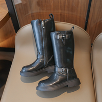 Bottes de chevalier pour enfants automne-hiver, noires, à fermeture éclair, bottes hautes à la mode pour filles
