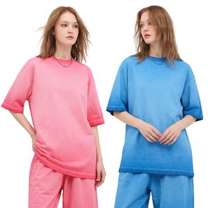 เสื้อยืดคอตตอนหนา 230 กรัม ทรงโอเวอร์ไซส์ ลวดลายไล่เฉดสี ซักแล้ว คอกลม สกรีนโลโก้ได้ สไตล์สตรีทแวร์ สำหรับผู้ชาย - Product Image 1