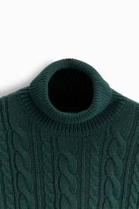 Suéter de cuello alto de manga larga para hombre, suéter de punto granulado trenzado de invierno personalizado, suéter de cuello alto para hombre - Product Image 6