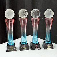 Trophée Sportif en Verre Personnalisé avec Gravure Couleurs, Socle en Cristal, Globe, Volleyball, Tennis, Baseball, Plaque de Récompense en Cristal MH-J0911