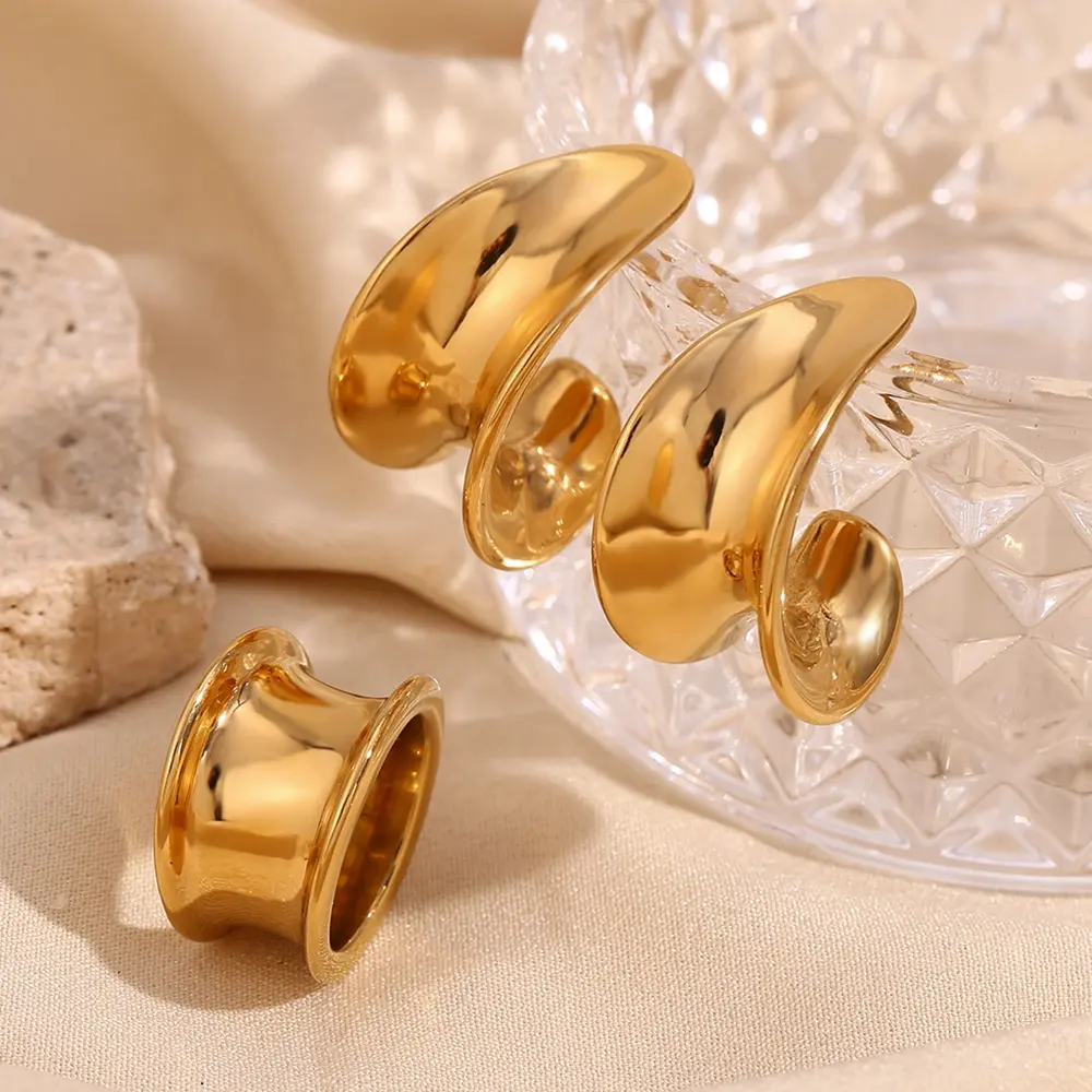 Minimalist Jewelry Set 18k Gold Plated Earring Ring Set Tarnish Free Stainless Steel Jewelry