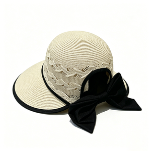 Women's Floppy Curved Brim <b>Straw</b> Sun <b>Hat</b> with Bow, Hollow Woven Summer Beach <b>Hat</b>, UPF50+ Anti-UV Travel Cap Outdoor Daily Wear - Product Image 5