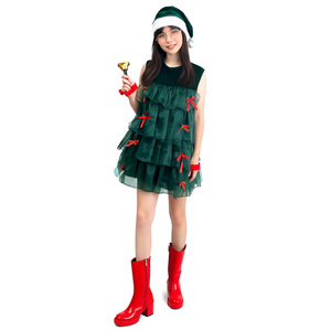 Vestido de árbol de Navidad sin mangas, verde, de tul escalonado, estilo A, disfraz para mujer, conjunto de ropa para fiesta navideña, cosplay. - Product Image 5