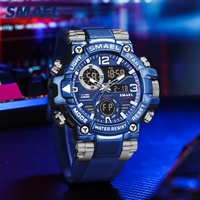 Montre à bracelet en caoutchouc lumineuse numérique à LED SMAEL 8110 avec chronographe, alarme, résistance à l'eau 50 bars, sport, homme