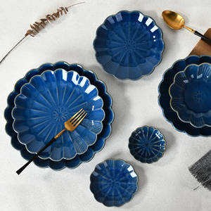 Assiette à dîner et bol à yaourt en céramique florale de nouvelle forme en glaçure réactive ensemble de vaisselle de cadeau de mariage écologique du kit de tasse - Product Image 6