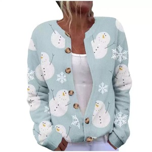 Übergröße Weihnachtspullover für Damen Niedlicher Lustiger Weihnachtsmann-Motiv Xmas Offene Strickjacke mit Knöpfen Rot Koreanischer Stil - Product Image 5