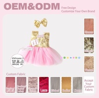 Robe de poupée princesse personnalisée en gros pour poupée de 18 pouces, haut à manches, jupe en tulle rose superposée, robe de poupée personnalisée à sequins dorés