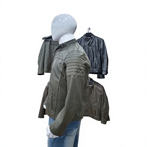 <b>Men's</b> Olive Green Slim Genuine <b>Leather</b> Streetwear <b>Jacket</b> with Windproof Stand Collar and Padded Shoulder - Product Image 3
