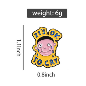 Spilla con Scritta 'It's Ok To Cry' in Stile Cartone Animato, Badge Anime con Ragazzo Piangente, Spilla Smaltata - Product Image 5