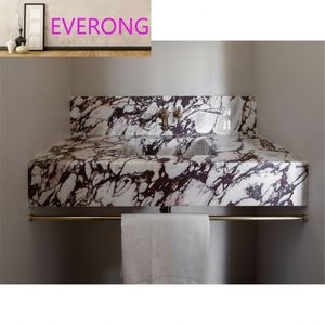 Évier de salle de bain en pierre naturelle personnalisé <span class=keywords><strong>EV</strong></span> STONE, lavabo en marbre Calacatta Viola massif pour meuble-lavabo de salle de bain - Product Image 2