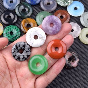 Colgante de Donut de Ágata de Cristal Blanco de 25mm con Hebilla Étnica de la Paz de Piedra Natural, Accesorios de Joyería DIY de Hierro para Pulseras y Adornos para Coche - Product Image 2