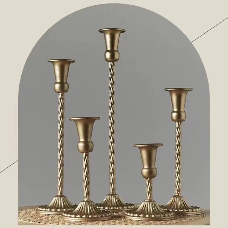 Conjunto de castiçais vintage para decoração de mesa e mesa de casamento, peça central de metal alto dourado, tamanho 5 cores brancas e cobre