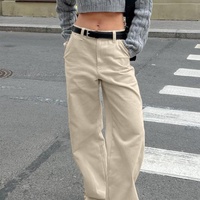 Women Bali Pockets Pleated Draw String Relaxed Fit Casual Khaki Cotton Loose Cargo Pants Flared Legs Ladies Office Wear
