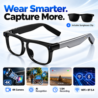 Lunettes Intelligentes IA G01 37g Caméra 4K Vidéo 1080P BT 5.4 WiFi Traduction Notes de Réunion Dialogue IA Audio Ouvert 64 Go TR90