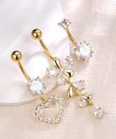 Promo Panas 5pcs Set Perhiasan Tubuh Trendy Lapis Emas Stainless Steel Zirkon Bunga Hati Anting Pusar Unisex Hadiah