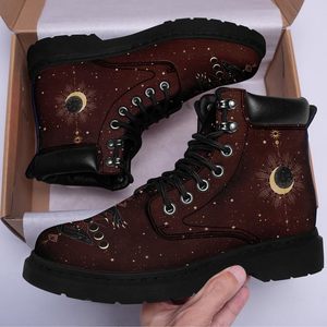 รองเท้าบูทหุ้มข้อคอสมิค2025, 5ซม. ความสูงจากดวงอาทิตย์ดวงจันทร์วัตถุท้องฟ้าบูทรถจักรยานยนต์แบบผูกเชือกแพลตฟอร์ม PU - Product Image 6