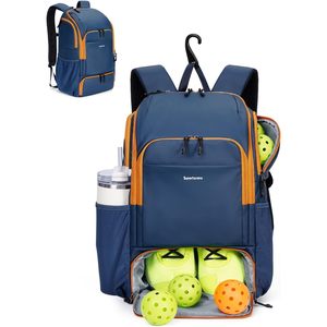 Sportsnew Pickleball <b>Backpack</b> 30-40L With Shoe Compartment Fence Hook For Men Women Racket Bag Navy Blue Polyester Zipper - Product Image 1