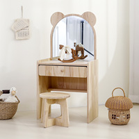 Table de toilette pour enfants avec tabouret, en pin massif, table de maquillage pour tout-petits avec miroir, sans peinture, mobilier de chambre d'enfant Montessori