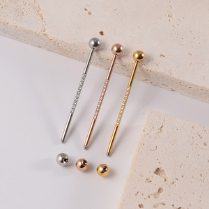 Boucles d'oreilles en acier inoxydable 14G pour femmes, bijoux de Cartilage de barre droite, Piercing d'haltère industriel pavé CZ - Product Image 6