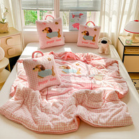 Couette-oreiller double usage chaude pour l'hiver, motif animalier, en coton et soie de plumes, pour la sieste au bureau, le canapé, la voiture