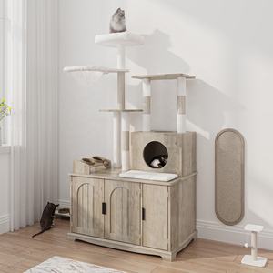 Meuble pour animaux de compagnie avec bac à <span class=keywords><strong>litière</strong></span> dissimulé, maison pour <span class=keywords><strong>chat</strong></span> en bois moderne pour l'intérieur - Product Image 5