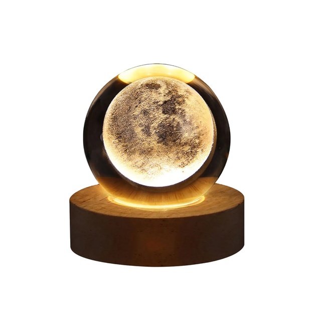 OEM Modern 3D Crystal Ball Night Light with Solid Wood Base USB Rechargeable Dimmable LED 3000K Warm Light for Babies/Kids Room