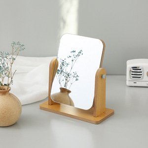 Basit ahşap dönen masaüstü makyaj aynası masaüstü öğrenci yurt katlanır soyunma ayna taşınabilir - Product Image 1