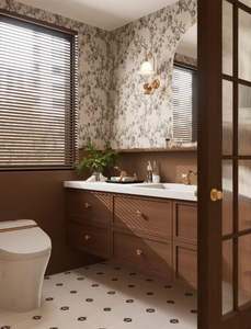 Mueble de Baño Individual de Madera de Nogal con Espejo Inteligente, Estilo Retro, Color Melad, Sensación Exquisita - Product Image 3