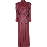 Manteau long en cuir véritable pour femme, style trench-coat, double boutonnage, en peau de mouton véritable, avec ceinture, pour l'automne