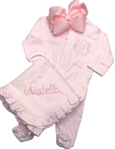 Conjunto <span class=keywords><strong>de</strong></span> <span class=keywords><strong>ropa</strong></span> para bebé recién nacido al por mayor, mameluco pequeño <span class=keywords><strong>de</strong></span> algodón a rayas rosa, manta bordada para niña pequeña, <span class=keywords><strong>ropa</strong></span> <span class=keywords><strong>de</strong></span> regreso a casa 2025 - Product Image 1