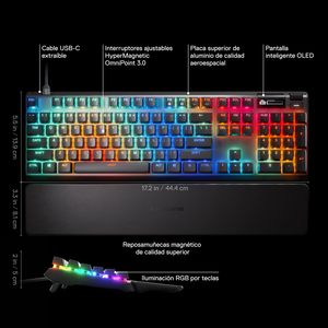 Clavier de jeu filaire magnétique SteelSeries <span class=keywords><strong>Apex</strong></span> Pro Gen <span class=keywords><strong>3</strong></span> pleine taille 104 touches avec interrupteurs à effet Hall <span class=keywords><strong>3</strong></span>.0 – Clavier mécanique - Product Image 3