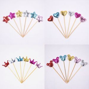 PU espejo de alto brillo Multicolor estrella corazón corona <span class=keywords><strong>Mickey</strong></span> pastel Toppers 100 piezas Feliz cumpleaños Navidad Pascua pastel decoraciones - Product Image 3