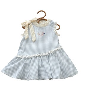 Child Star Circle Girls Dress Sleeveless Blue Plaid <b>Bow</b> Knot Summer Breathable Cute Baby Tulip Vest Style - Product Image 5