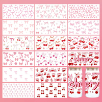 Autocollants de transfert UV DTF pour gobelets, motif cerise mignonne avec nœud - Amovibles et faciles à appliquer pour les verres