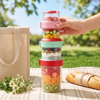 Contenant empilable à 2 niveaux pour Overnight Oats avec pot à sauce et cuillère, couvercle hermétique, sans BPA, réutilisable, pour préparation de repas