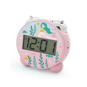 제조 업체 귀여운 트윈 벨 반지 사용자 정의 다이얼 다시 디지털 알람 시계 스누즈 LCD 테이블 시계 여자 어린이