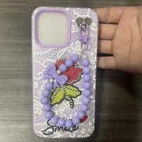 Coque de téléphone PC motif fleur diamant avec chaîne pour iPhone 18 17 16 15 14 13 12 11 et Infinix Smart20 Note60 Smart10 – Housse arrière tendance pour femme