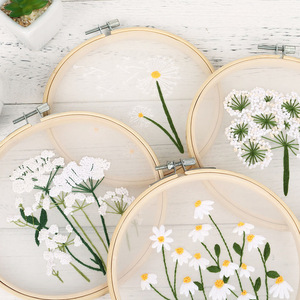 DIY Hand Embroidered Organza Material Bag Cross Stitch Kit with Sewing Hoop for Needlework Crafts