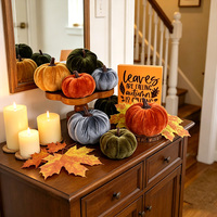 Citrouilles artificielles en velours vintage, orange, vert, gris, jaune, décoration d'automne pour la ferme, cadeau d'Halloween, ornement de Thanksgiving