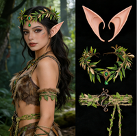 Kit de Costume de Fée Médiévale : Oreilles d'Elfe, Couronne de Feuilles Vertes, Ceinture en Chanvre à Boucle Serpent pour Foire Renaissance & Cosplay, Halloween & LARP