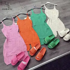 Custom Logo Towel Slides Slippers Towel Jumpsuit Knit One Piece Sleeveless Active Backless Pink Short Woman Summer Romper 2022