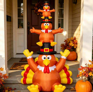 6 FT Thanksgiving Inflatable Turkey Stack Outdoor Decoration with LED Lights Animal Shape for Holiday Display - Product Image 5