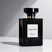 Vente en gros de flacons de parfum carrés en verre rechargeables noirs de 30 ml, 50 ml, 100 ml, emballage unique de mini-boîte de luxe vide