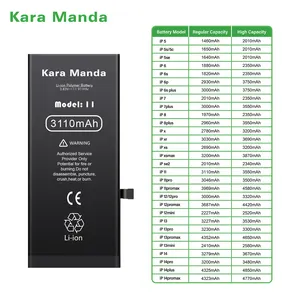 Batería de teléfono móvil inteligente de larga duración Kara Manda para Iphone5, 6, 6s, 7, 8 Plus, X, Xr, Xs, 11, 12, 13 Pro, negra, para Iphone Stock
