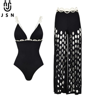 JSN 2026 Nouveau Maillot de Bain Une Pièce Tendance Personnalisé à Col en V Uni avec Pantalon Évidé pour Femmes, Maillot de Bain Sexy Dos Nu, Tenue de Plage
