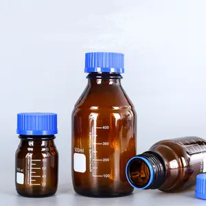 Лабораторная бутылка, стеклянная Герметичная Бутылка для образцов, лабораторная прозрачная вода, янтарь, 1000 мл, реагентная бутылка 500 мл с пластиковой синей крышкой