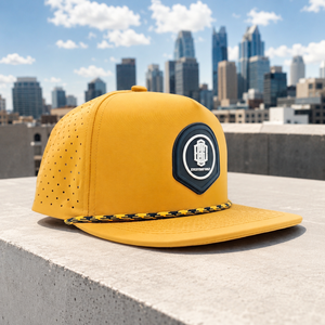 Casquette de golf à cinq panneaux avec patch en silicone, logo personnalisé, haute qualité, faible MOQ, casquette snapback respirante et durable pour homme, idéale pour l'extérieur - Product Image 4